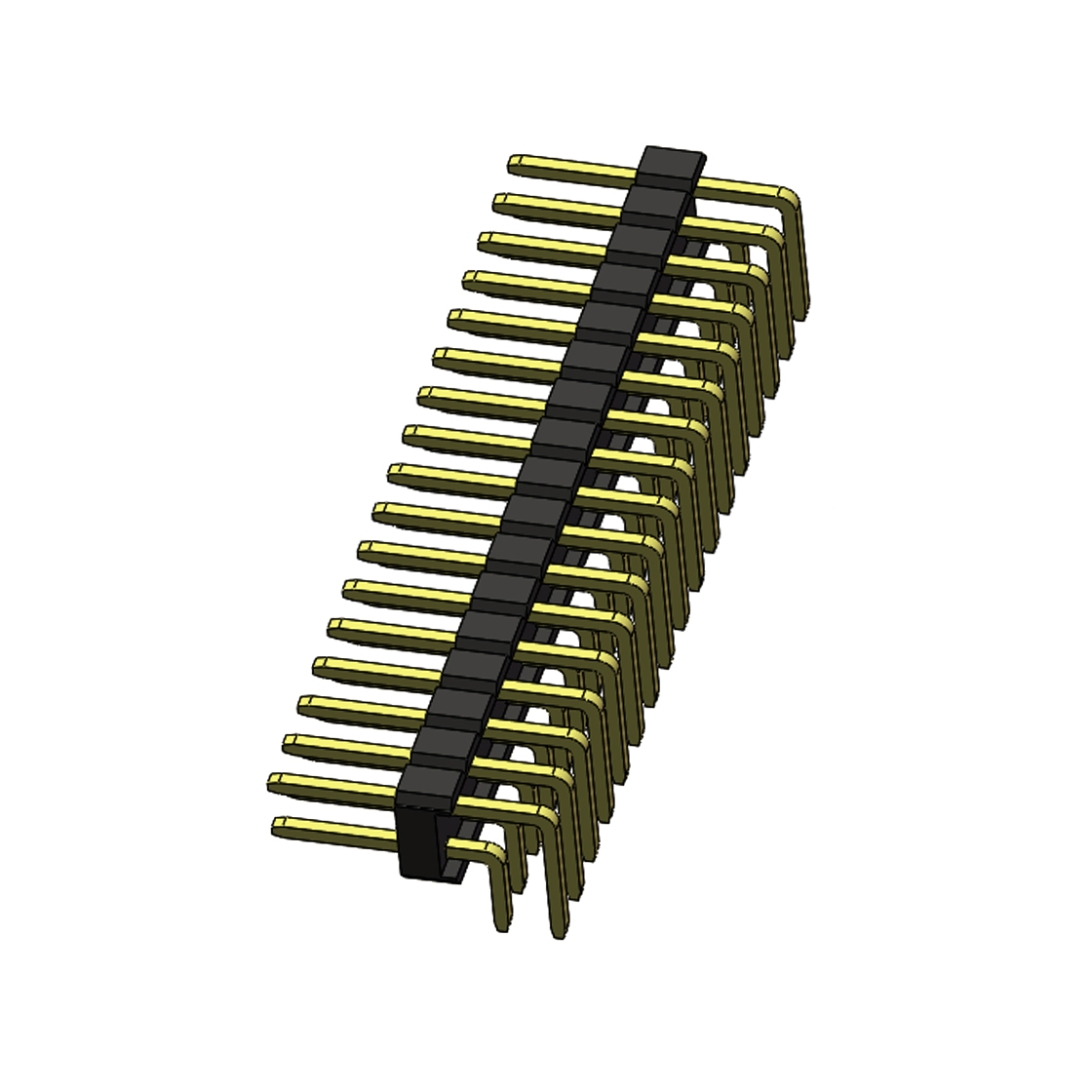 PH2541 排针连接器 Pitch 2.54mm 90° 双排 DIP 单塑排针 PA:4.0 PC:3.0 2X17Pin 黑色 PA6T，94V-0 镀全金G/F